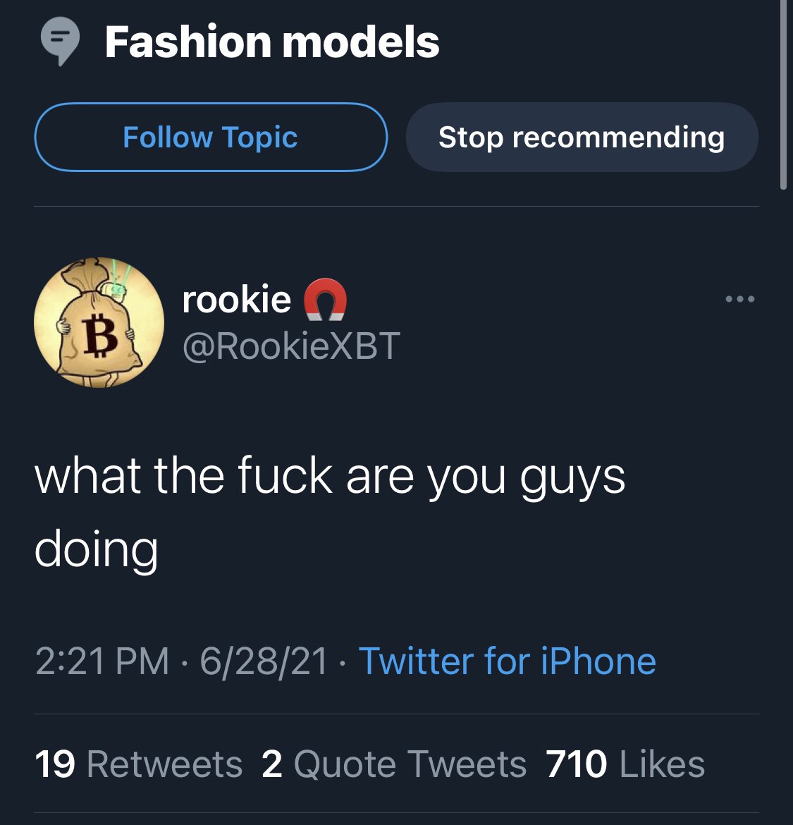 AndyStricklen's tweet photo. @RookieXBT Looking at fashion model Twitter https://t.co/T9PxxHAlQ8
