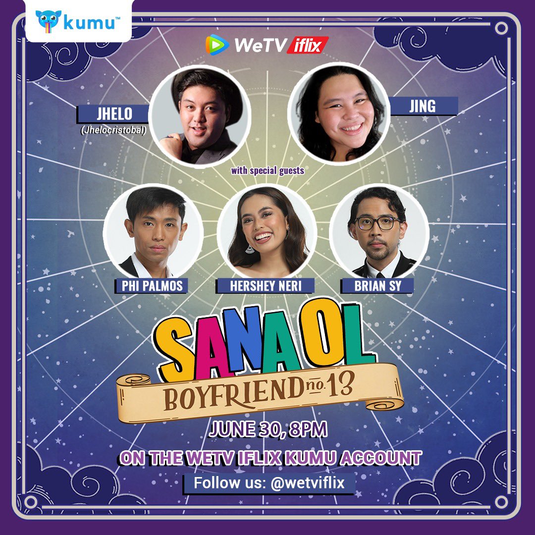 iflixph's tweet photo. Hindi magpapahuli sina ECHO, MANET, at JOASH ng #BF13onWeTV.

Sama na sa magulo at fun na #SanaOL KUMU episode tomorrow night kasama ang wacky cast ng ‘Boyfriend No. 13’ #PhiPalmos, #HersheyNeri, and #BrianSy! 

Follow our #KUMU account now: https://t.co/mBLC5ORhgr. https://t.co/GT8yMGztN4
