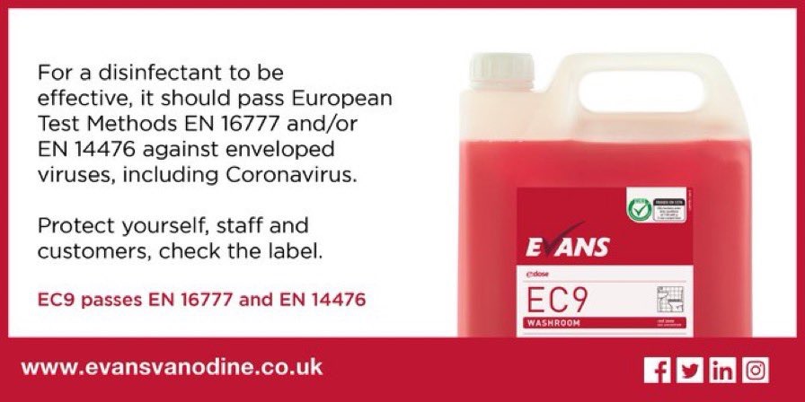 evansvanodine's tweet image. Ensure the products you’re using are fit for use.

Discover our covid hub here: Bit.ly/Covid_Hub

#disinfeciton #ENTestMethods #EN16777 #EN14476 #Cleaning #CHSA #CleaningServises #InfecitonPrevention #EvansVanodine #Disinfectants