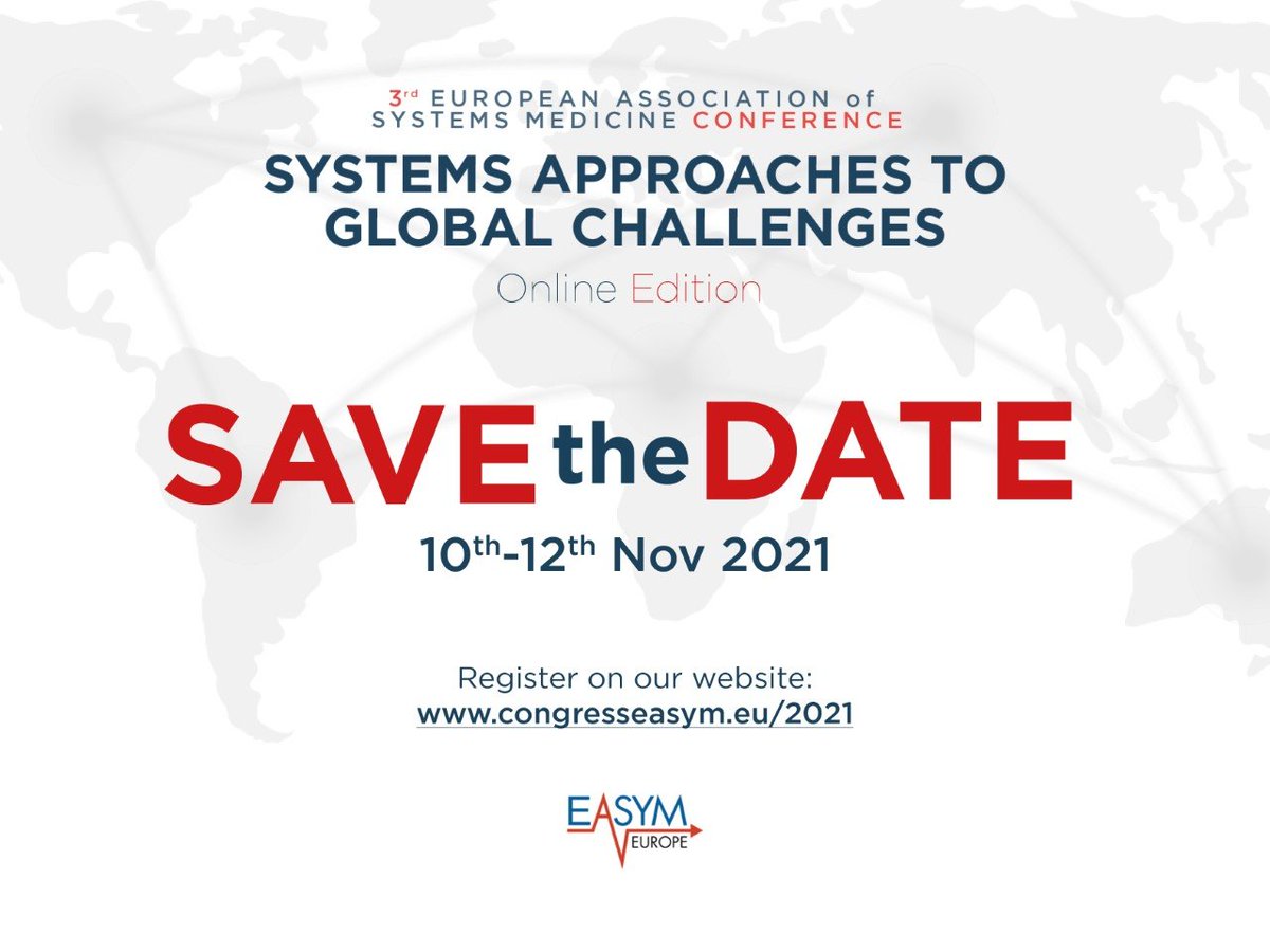 srcsb's tweet image. We are happy to inform about the upcoming 3rd EASYM conference on Systems Medicine Approaches to Global Challenges to be held, as an on-line event, from 10th to 12nd November 2021 by easym. To read more information please follow the link. congresseasym.eu/2021