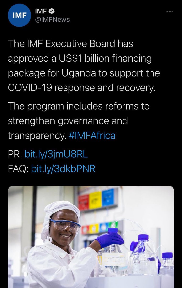 STVUganda1's tweet photo. UPDATE: IMF has approved a finance packages to the government of Uganda to enable the fight against COVID-19.
This is information was passed on the Twitter handle of International Monitory Fund News (IMFNews) Account.
#STVUpdate #Covid_19 https://t.co/z16w9jB7bN