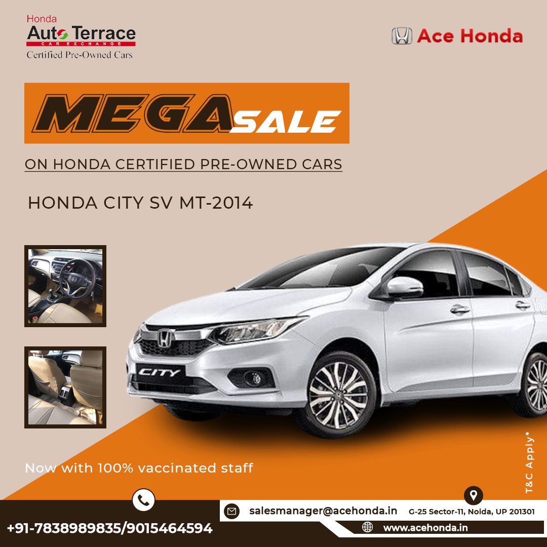 STEAL THE DEAL!!

Honda City SV MT 2014 and a lot of other makes & models are on SALE with Ace Honda’s MEGA Sale of #CertifiedPreOwnedCars on several multi-brand cars.

Contact us for the best deal now -
+91-7838989835
+91-9015464594
.
.
#UsedCars #AceHonda #MegaSale #hondaowners