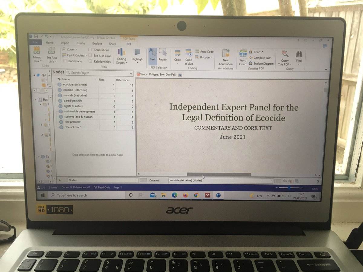 jodiebettis's tweet photo. Having a go at coding in @NVivobyQSR. Have chosen @EcocideLaw legal definition of ecocide as my first text to try out. 🤓

Zero refs on #rightsofnature. Mostly on #lifesystems and #sustainabledevelopment. https://t.co/Jmetjyab50