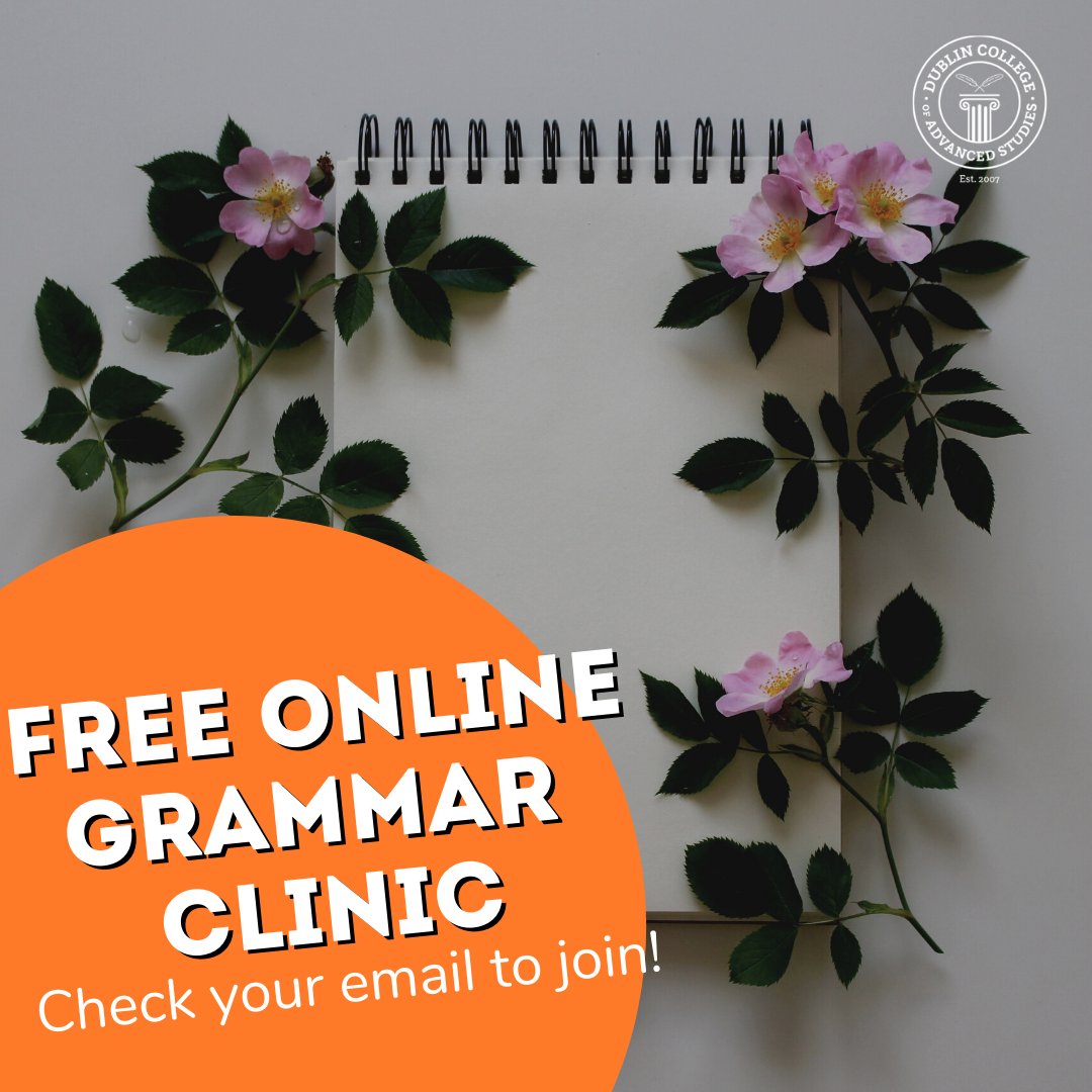 dcas_info's tweet photo. This week we're hosting a FREE Online Grammar Clinic for our AM students. Check your email or your online classroom to join! https://t.co/5w84DZDHZ0