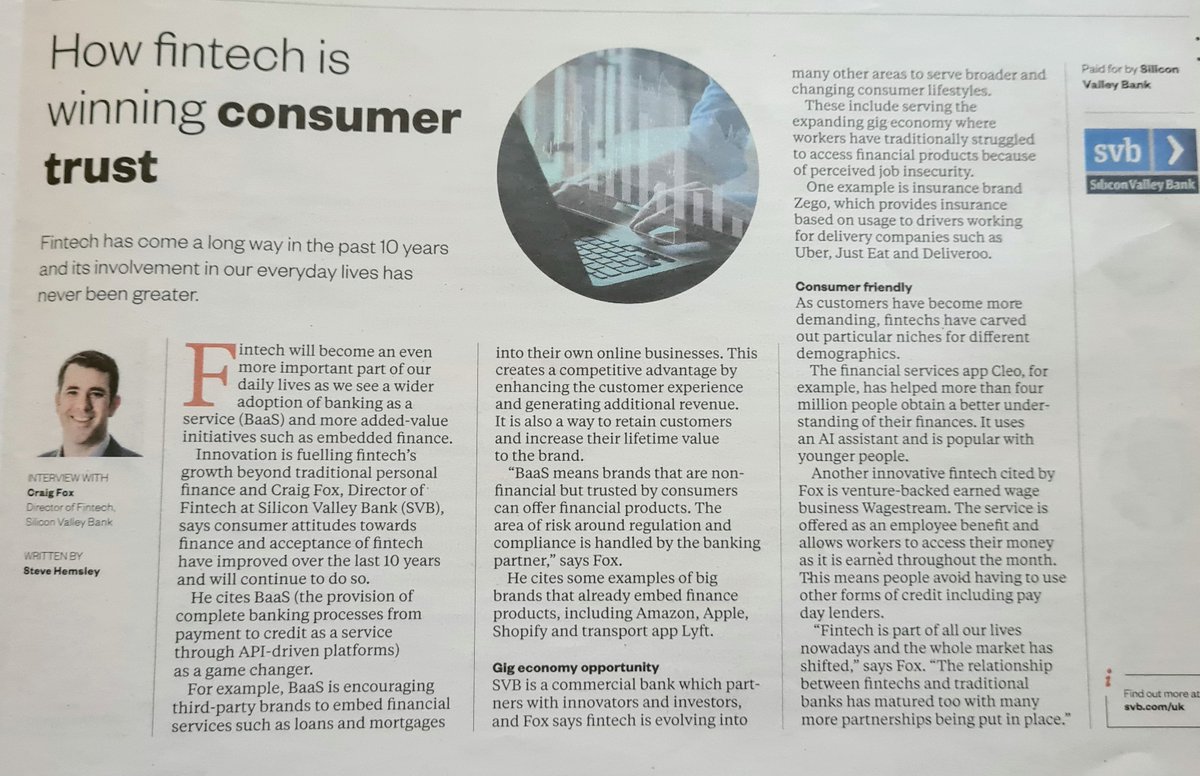 #Fintech has evolved at an incredible pace over the past 10 years, becoming part of our everyday life. 
<a href="/SVB_UK/">SVB UK is now HSBC Innovation Banking UK</a>'s @CraigFoxSVB shared his insights on how fintech is winning consumer trust. 
Article via <a href="/MediaplanetUK/">Mediaplanet UKIE</a> &amp; <a href="/guardian/">The Guardian</a>, words by <a href="/stevehemsley/">Steve Hemsley</a> 
businessandindustry.co.uk/fintech/how-fi…