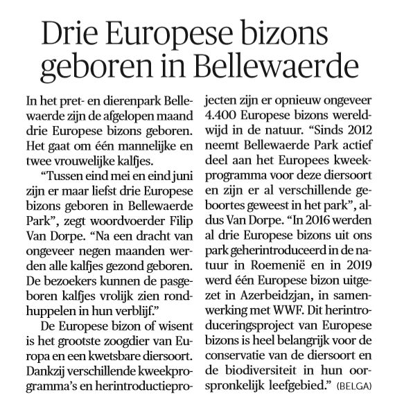 Gefeliciteerd <a href="/Bellewaerde/">Bellewaerde</a> met de geboorte van 3 nieuwe bizon kalfjes ! 

In 2016 droegen jullie al bij tot ons herintroductieprogramma in Roemenië, waar ondertussen de kuddes groeien en het goed doen!

Lees meer over dit programma 👇#rewilding 
wwf.be/nl/projecten/h…
