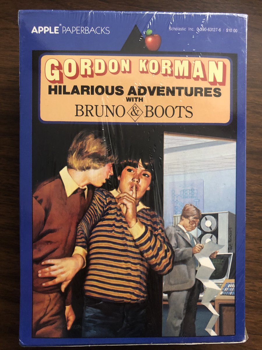 Theamelpos's tweet photo. #GordonKormanBookCovers no. 60: Here's a vintage oddity. Mid-1980s box set from when @gordonkorman's #MacdonaldHall series was only 4 books… still brand new in shrink wrap… but mispackaged w/WHO IS BUGS POTTER in place of BEWARE THE FISH.

Worth millions? Or ask for a refund? https://t.co/b537IeWUXg