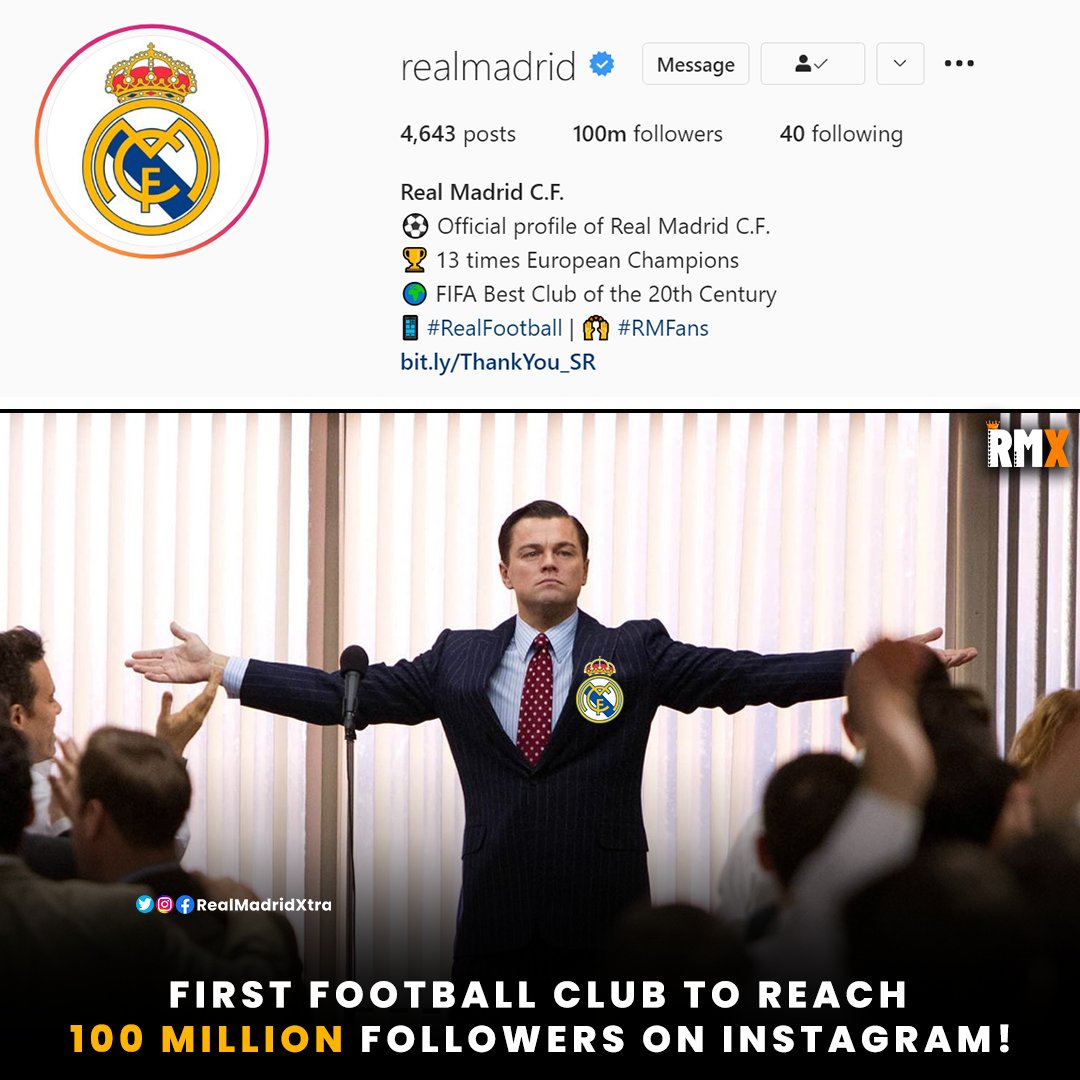 RealMadridXtra's tweet image. Real Madrid reaches 100 million followers on instagram 🤍🔥