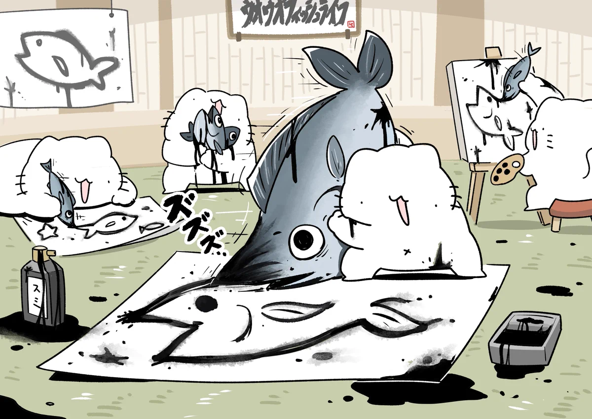 魚拓の取り方が分かっていないネコは？魚を使って魚拓を描くwww