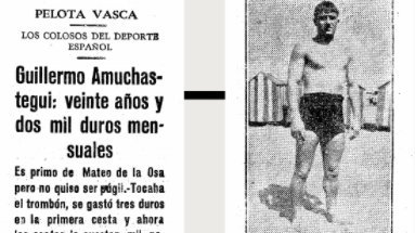 ACEcultura's tweet photo. ✍¿Conoces la historia de Guillermo Amuchastegui? La #exposición de calle #BasqueWay relata la historia de este joven pelotari que, con 15 años, jugaba en Miami a cesta-punta (o jai-alai, nombre con el que los estadounidenses bautizaron al mismo deporte). https://t.co/ix9ZmQCpQ9 https://t.co/GHazzXV6cO