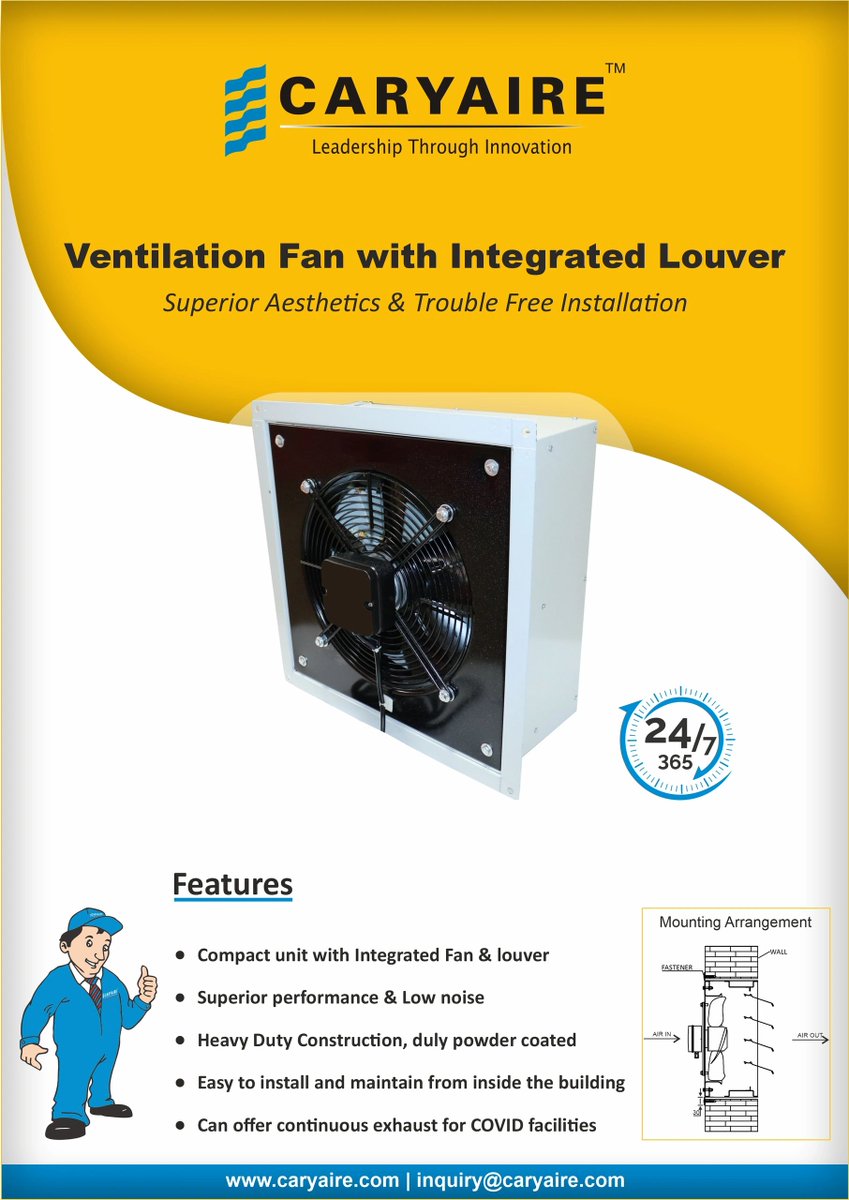 Caryaire Ventilation Fan with Gravity Louver comes with a Multi-Blade Propeller Fan with External Rotor Motor of Class F Insulation for 50Hz applications. 

bit.ly/3y4GU09
