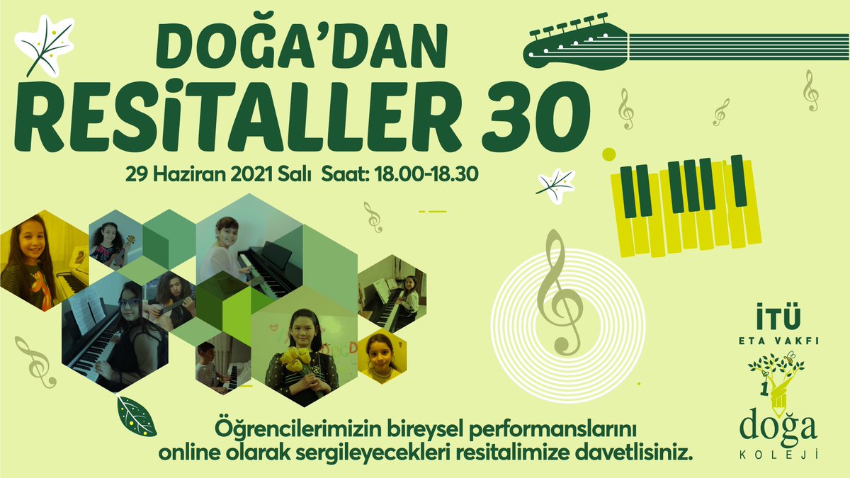 Öğrencilerimizin bireysel performanslarını online olarak sergiledikleri "Doğa'dan Resitaller" etkinliğimize bugün saat 18.00'de bit.ly/3xNOPP9 linkinden katılabilirsiniz. 🎼🐝