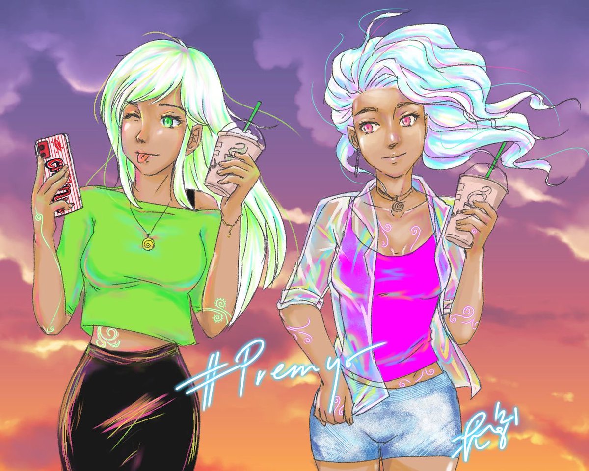 kitasyin's tweet photo. Finally finished art of my favourite wind girls. I melded together anime and comics versions of Hannah and Ammie from #Trese! Here they are enjoying their #premyo (at least in the comics, it was a Frappuccino.) #TreseFanart https://t.co/4YVsTjPQx3