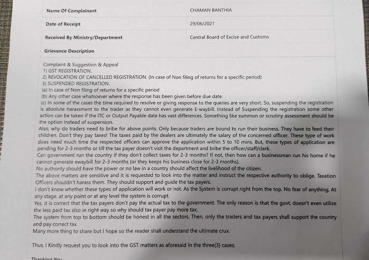 chamanjain000's tweet photo. #trending #GSTreg #grievance #cpgrams @abhishekrajaram @cbic_india @CAclubindia @caclubhere @nsitharamanoffc @GST_Council @theicai @Swamy39 @PMOIndia @guwahatiplus #bribe @cpgrams @CAChirag @dineshwadera @FinMinIndia @BBCHindi https://t.co/UUB2qLKKFq