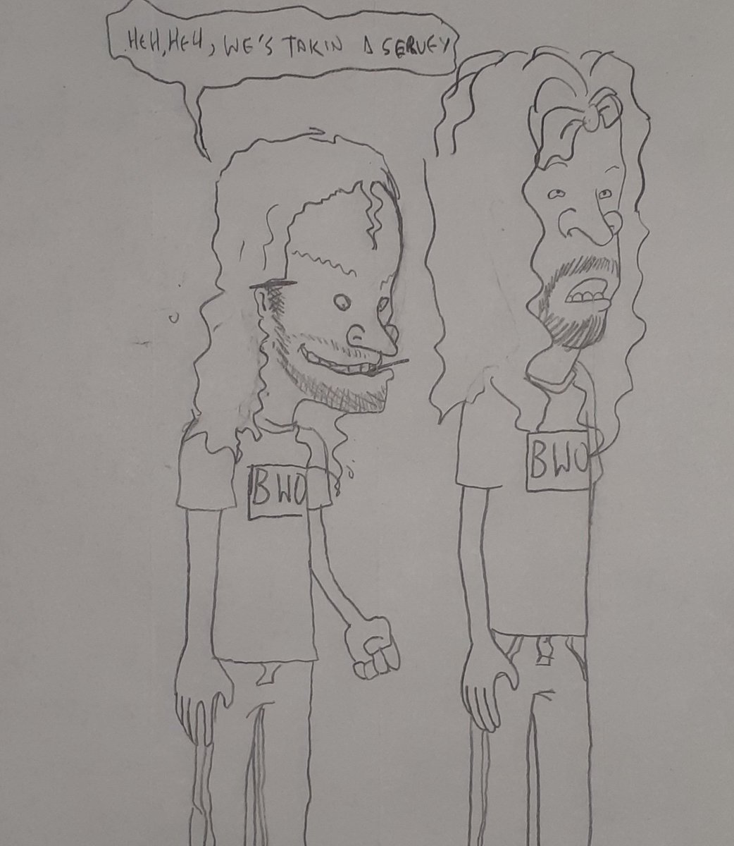Another Beavis and Butthead wrestling bit. Oh 1996. Never change. 
And more RP character design work from 1998/99
A Vince McMahon I drew in 2002.
And Jr. High me thought he was Gary Larson doing comics for the school paper... 