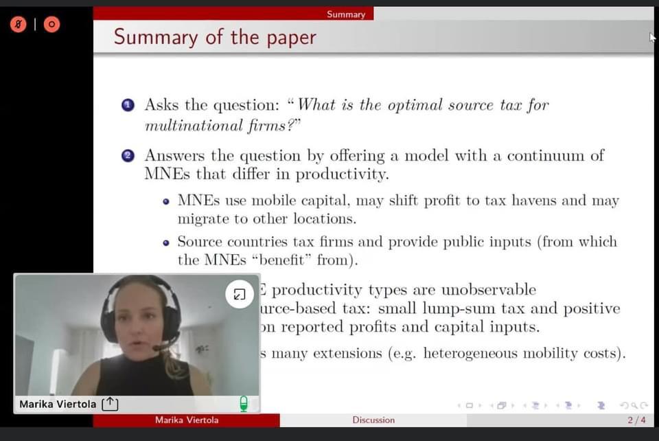 etkanatt's tweet photo. Nipfp- IIPF Conference 2021- Presentation by Marika Viertola of VATT Institute, Helsinki, Finland on Profit Shifting of Multinational Enterprises.
@lekhachakrborty @nipfp_org_in https://t.co/hnQuDElRT7 https://t.co/ITt8wyyOli
