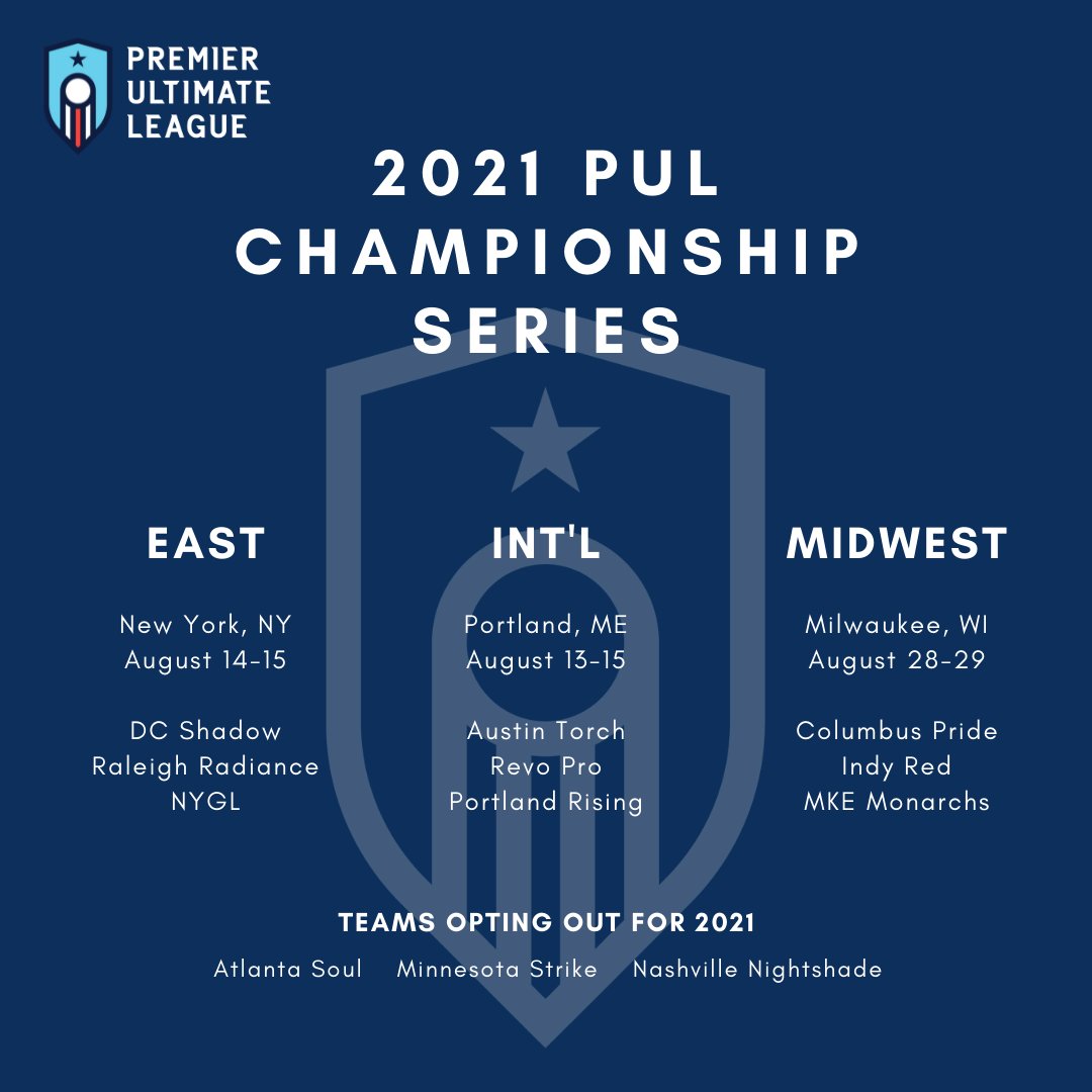PremierUltimate's tweet image. The PUL will be back on the field in August 2021 with the PUL Championship Series! 

2 weekends, 3 host cities, 9 PUL teams, and fans in the stands!

More info here 🔗: bit.ly/3606kjr

🧶👇 [1/6]