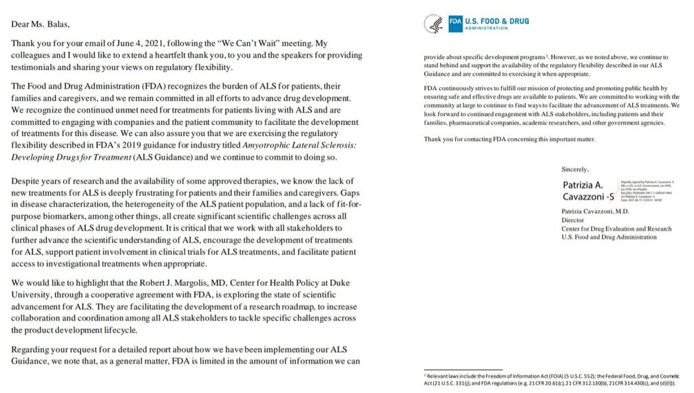 aVoice4ALS's tweet photo. More promises to exercise regulatory flexibility yet #NurOwn worked on "some" but FDA says not "enough"
People w #ALS are #DyingWaiting while FDA "listens"
We need action. We need an #ALSHearing
@RepAnnaEshoo @cathymcmorris @SenatorBurr
@RepJasonCrow @RepBrianFitz @SecBecerra https://t.co/r1Zc9a7F3j
