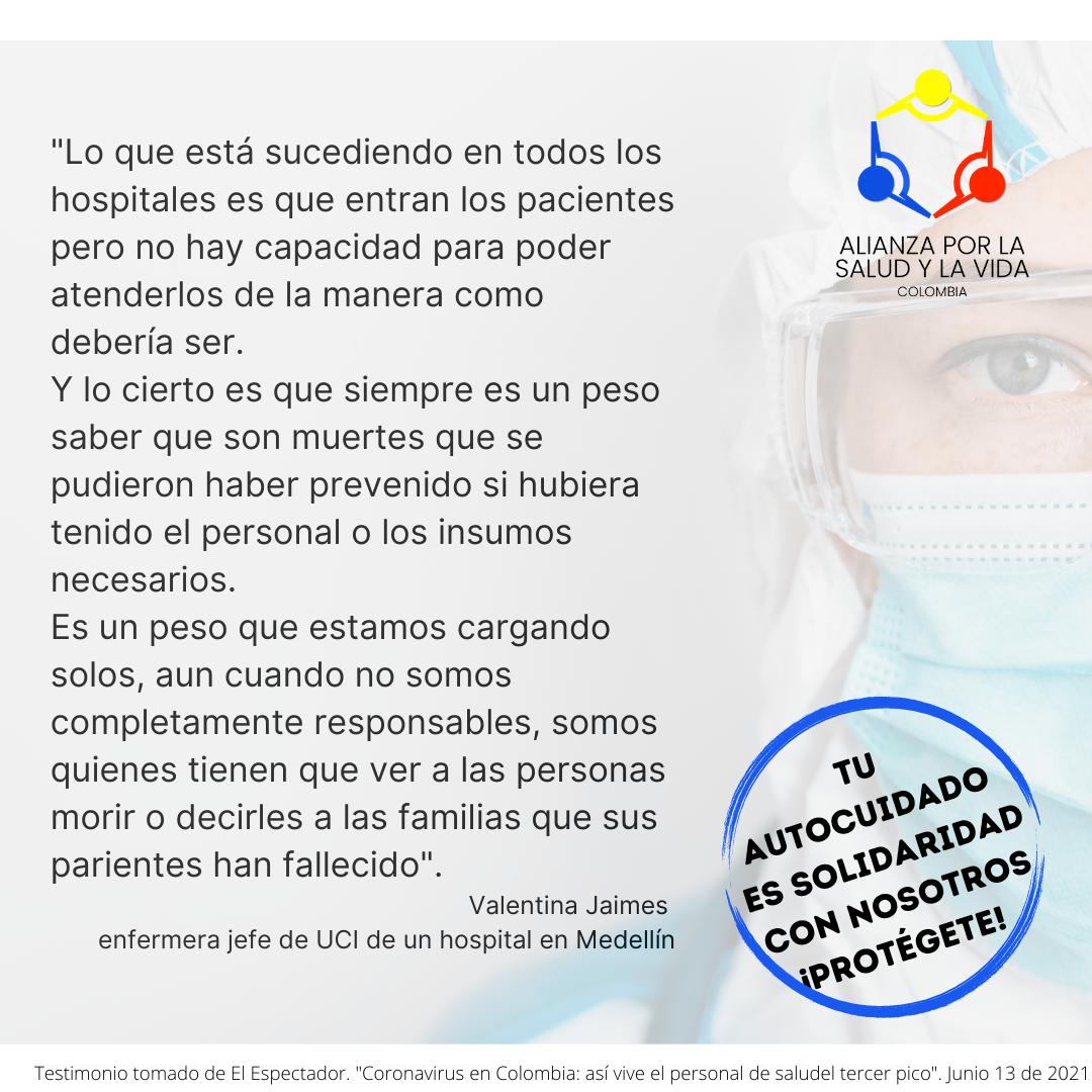 AlianzaSyV's tweet photo. Transmisión incontrolada y sostenida del #SARSCoV2 convirtió en un desastre las salas de cuidados médicos. El personal de la salud está desesperado, frustrado y emocionalmente impactado. #ColapsoSistemaDeSalud #Covid19Colombia https://t.co/4UoQbLsuAA