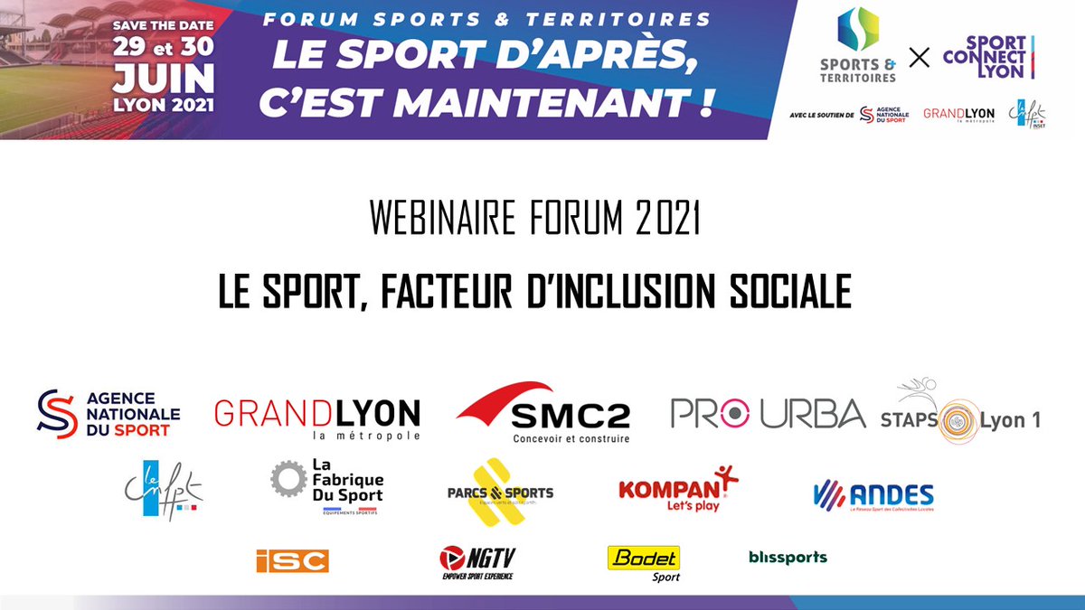 I FORUM <a href="/SportTerritoire/">Sports et Territoires</a> I Nouveau webminar à suivre en LIVE « Le sport, facteur d’inclusion sociale »
⚡️bit.ly/3h26OvD⚡️

Avec <a href="/simone_korn/">Korn Simone</a>, <a href="/Xlucas73/">Lucas Xavier </a>, Jean Courtin
Animé par Isabelle Ius. 

#sport #inclusion #forumSET