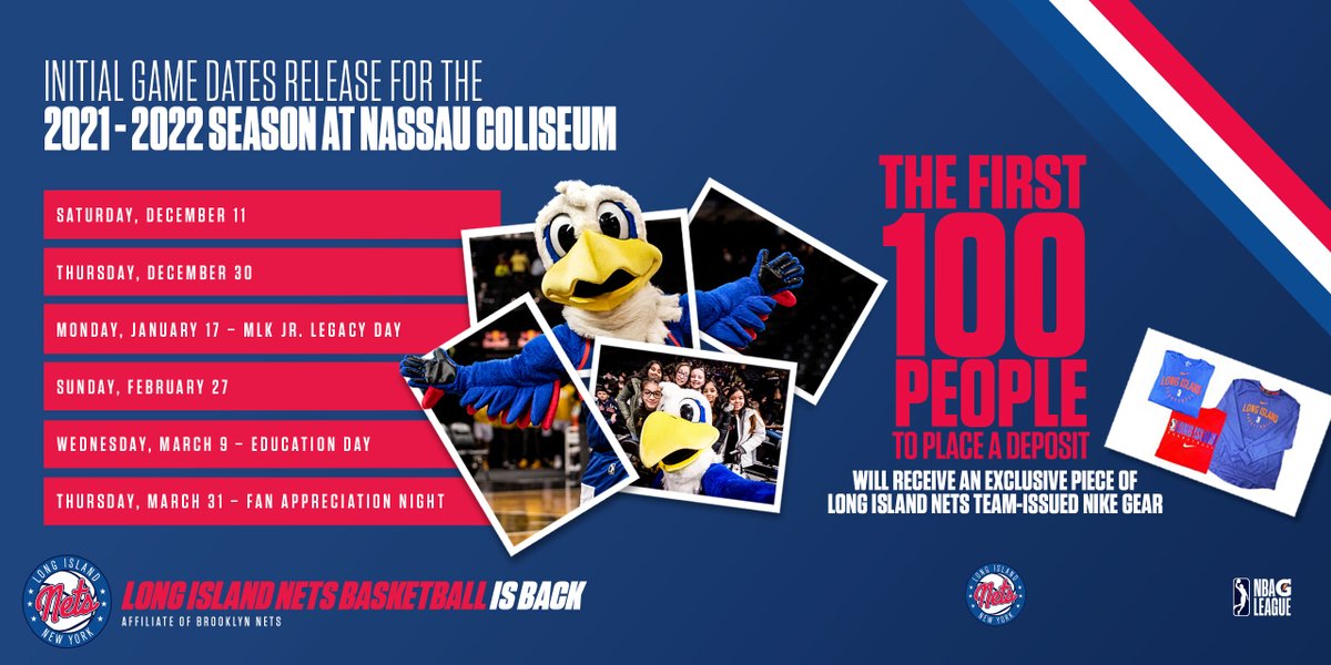 After 20 long months…𝙇𝙊𝙉𝙂 𝙄𝙎𝙇𝘼𝙉𝘿 𝙉𝙀𝙏𝙎 𝘽𝘼𝙎𝙆𝙀𝙏𝘽𝘼𝙇𝙇 𝙄𝙎 𝘽𝘼𝘾𝙆. Check out our 6 initial game dates for the 2021-22 season, and click the link below to find out how to become a Season Ticket Holder at the Coliseum this season.

linets.spinzo.com/receive-first-…