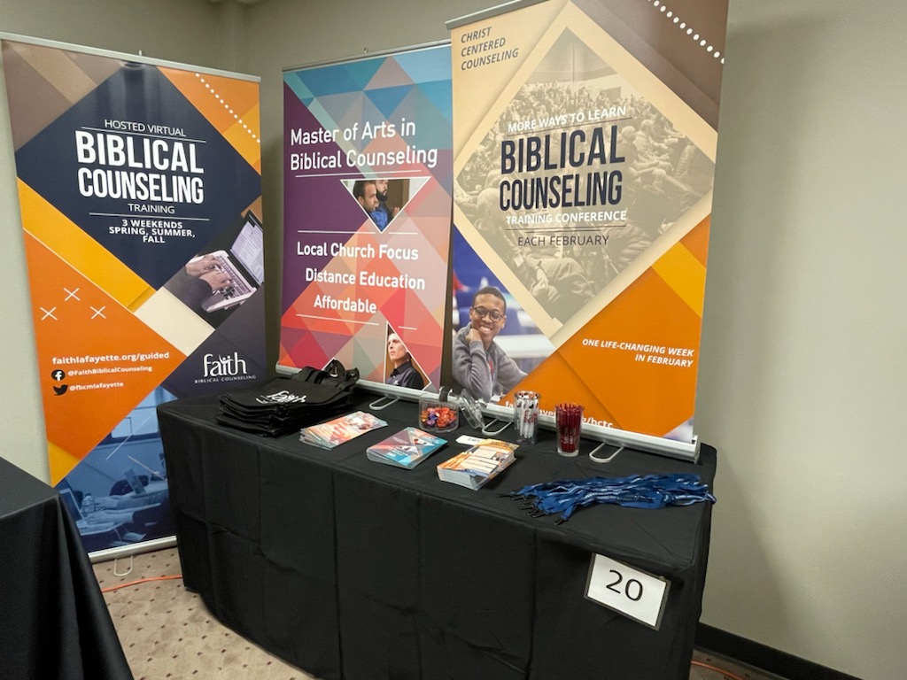 fbcmlafayette's tweet photo. If you're at #GARBC21, stop by the Faith Biblical Counseling Ministries display for a chance to win a free #BCTConf training opportunity ($199 value)! https://t.co/44CvPDlbBl