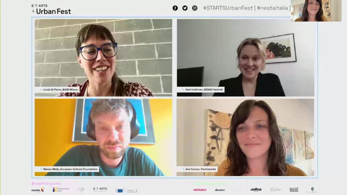 Takeaway from #STARTSUrbanFest: Artists + designers have a special role in imagining a better world - helping others see the difference between what is + what can be. Thanks Outi Kuittinen <a href="/DemosHelsinki/">Demos Helsinki</a>, Menno Wejis @ECF_tweets, Linda Di Pietro! <a href="/STARTSEU/">STARTS</a> <a href="/nesta_it/">Nesta Italia</a> <a href="/participedia/">Participedia</a>