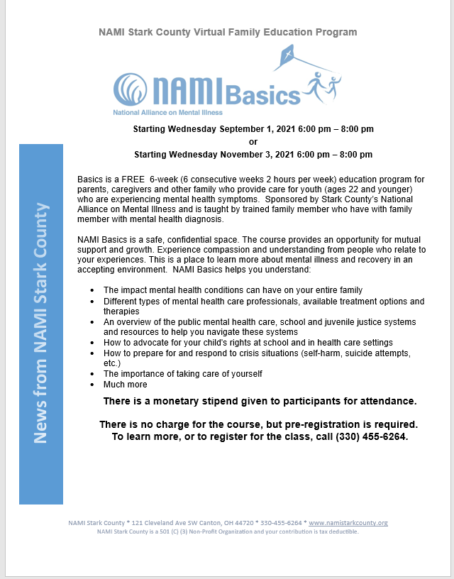 NAMIStarkCounty's tweet photo. Still time to sign-up for no-charge mental health education classes.  Call 330-455-6264 https://t.co/9IQ5MTuuGA