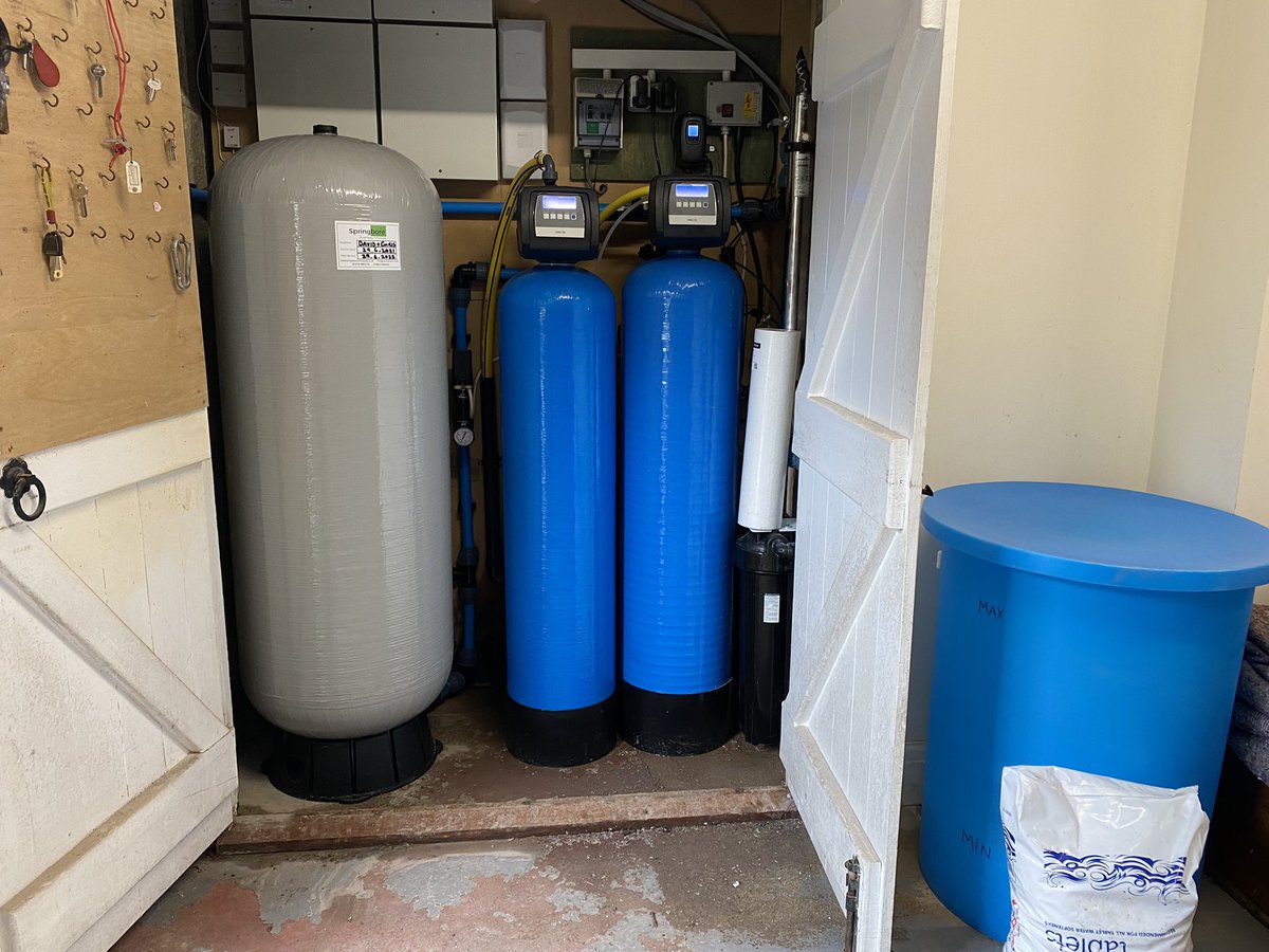 A new borehole filtration system for a large property in Hanlith, Skipton, North Yorkshire.

The system is specified to treat iron, turbidity and hardness. A 350 litre composite (anti corrosion) vessel was installed to give a good accumulation of water for peak demand.