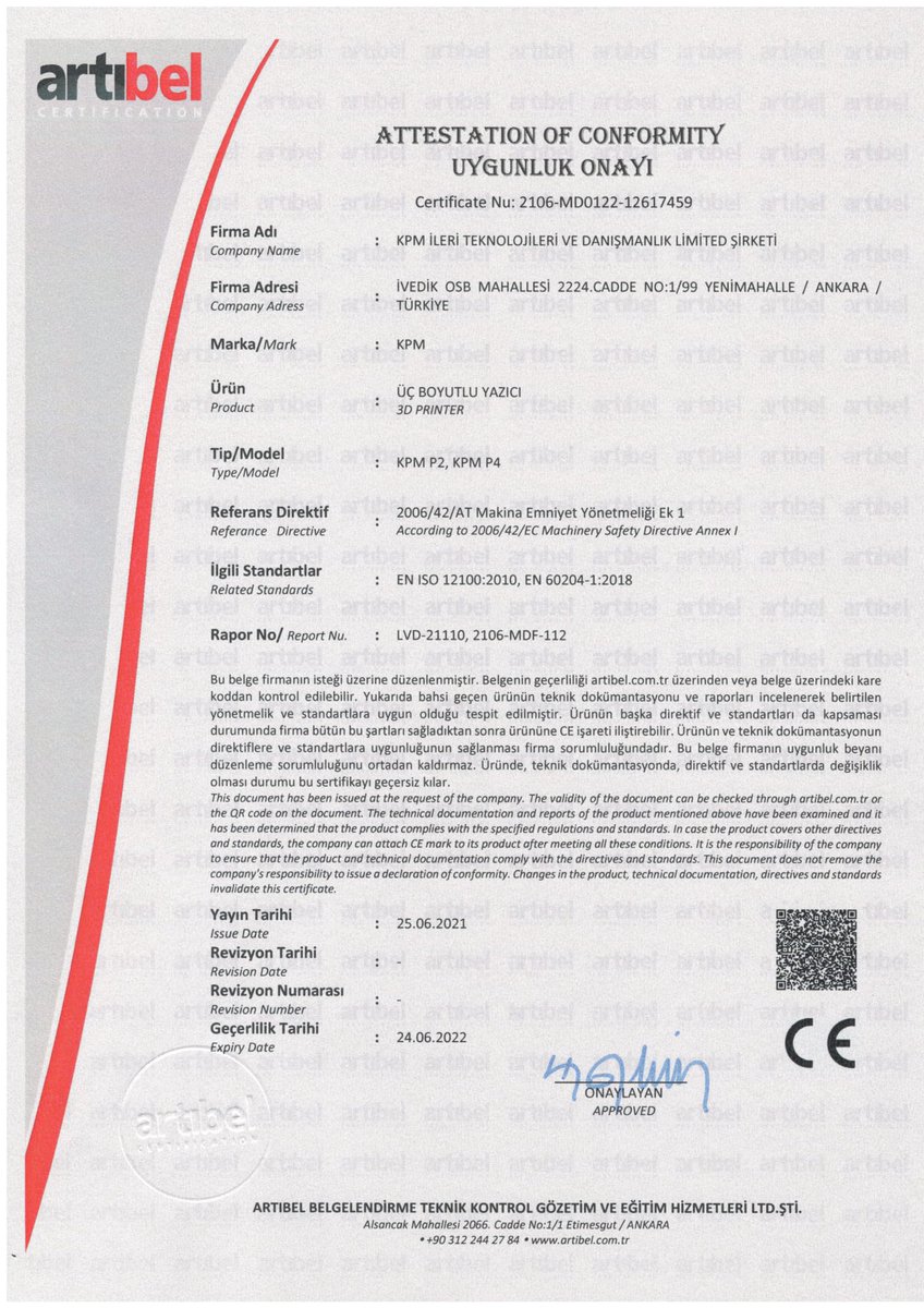 CE sertifikası ile KPM marka yazıcıları Avrupa Makina Emniyet Yönetmeliğine uygun olarak üretilmektedir!