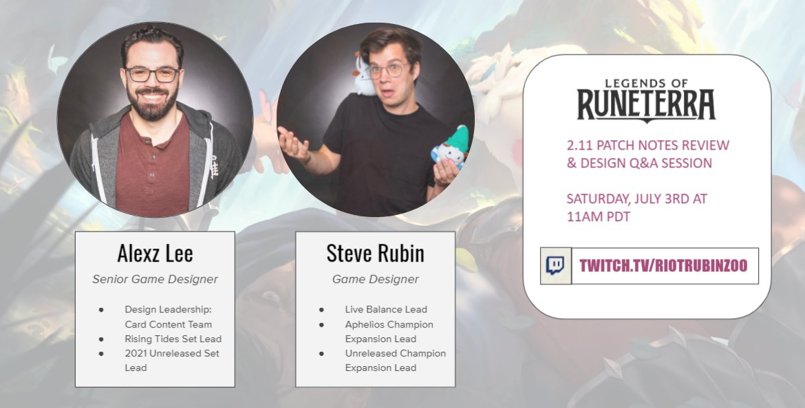 RubinZoo's tweet photo. I had the opportunity to return to doing Live Balance work for patch 2.11, under the guidance of @DeadboltDoris.

We couldn't include super detailed patch notes due to the size, so we'll be doing a special unnofficial patch review Saturday 11AM PDT on https://t.co/2IJSynU7x8! https://t.co/bypey0VpHS
