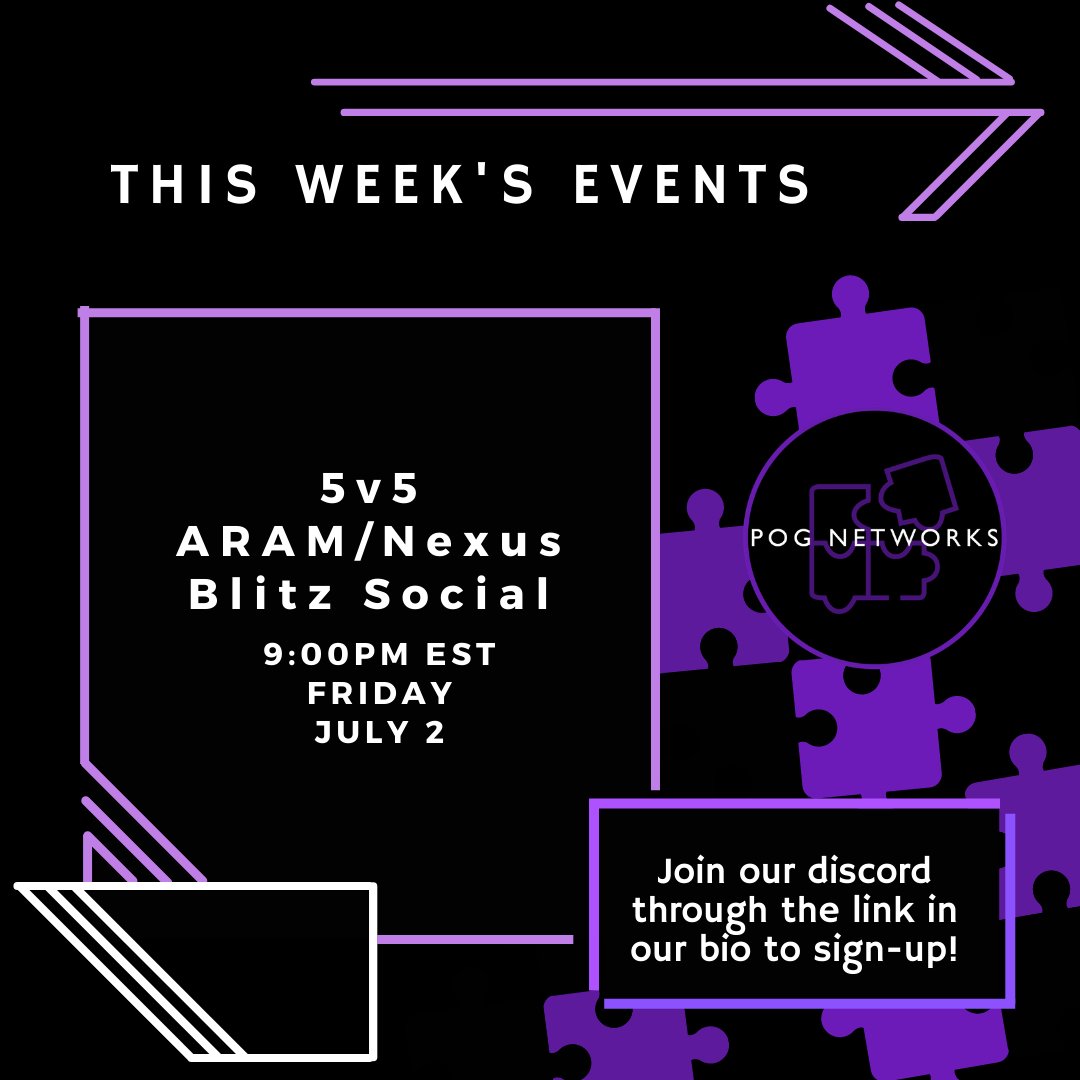 PogNetworks's tweet image. Our next 5v5 ARAM/ Nexus Blitz Social is on Friday, July 2nd at 9:00pm EST! Sign-ups close: Friday, July 2nd at 12:00pm EST.
There are limited spots and we'll be accepting participants on a first come first serve basis. Join us and meet some fellow streamers!