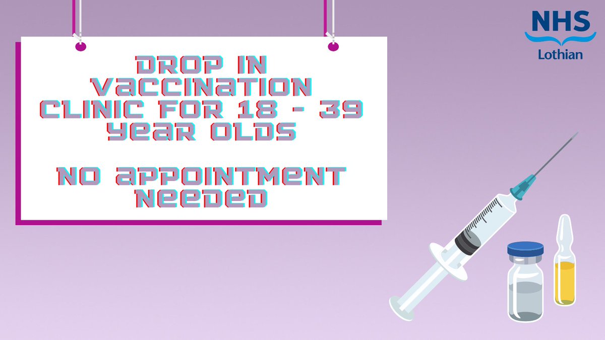 From tomorrow, ALL mass vaccination centres in Lothians will be offering drop-in vaccinations to everyone over 18. No appointment or GP registration needed! For more information, go to ow.ly/YA3c50FjYka.