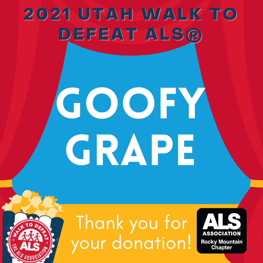 Shout out to Team Goofy Grape for being the first team to raise funds for the 2021 Utah Walk to Defeat ALS! I can’t wait to see you at the walk this year! 

Register at the Utah Walk at web.alsa.org/utahwalk or by emailing me at jordan@alsaco.org. #ALS #OurALSCommunity