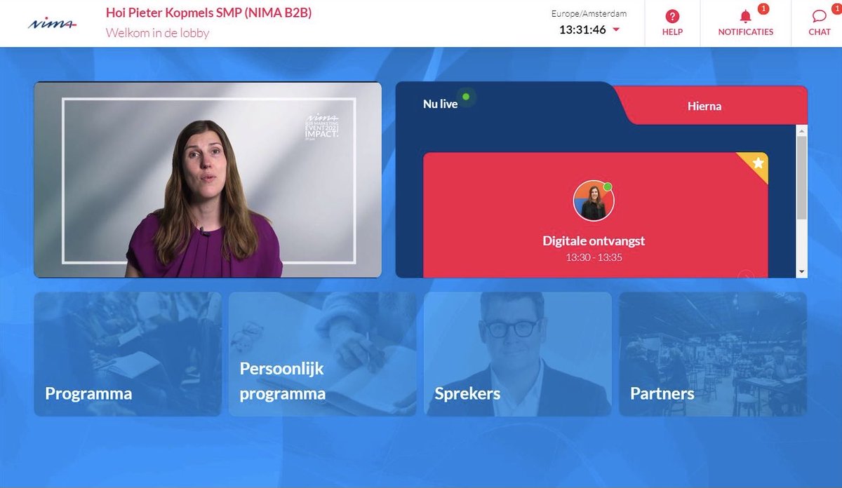 Het NIMA B2B virtuele event 2021 is zojuist afgetrapt. Nu al goede sfeer in de chatroom 🙂 #NimaB2B