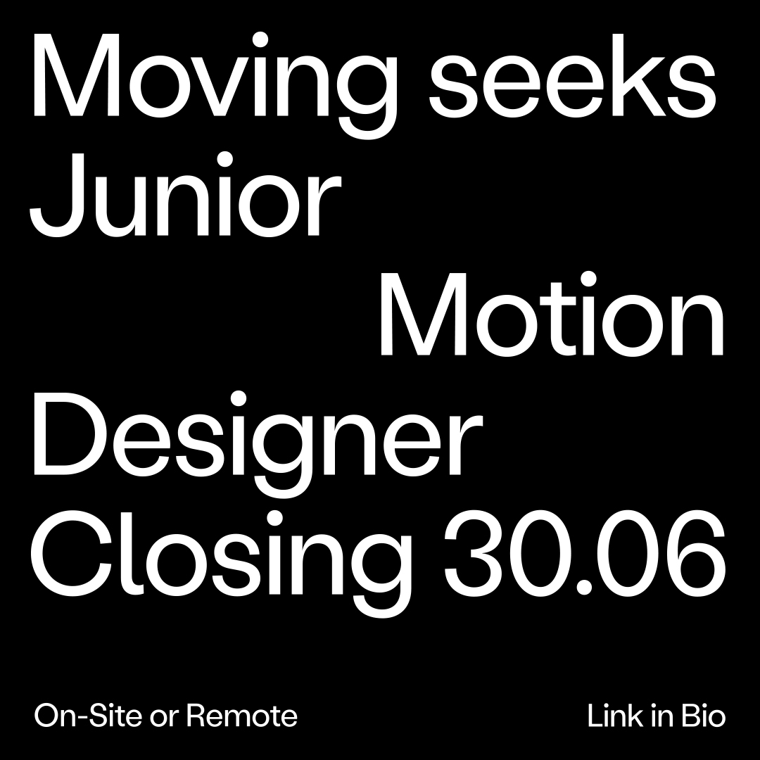 MovingStudioLtd's tweet photo. Last call for any Junior Motion Designers and Middleweight Graphic Designers looking for a new role. Job Ads close tomorrow, see https://t.co/JmYLvKc8Rr for more info. #graphicdesignjobs #designjobs #motiondesign #motiondesigner https://t.co/xJZIIyxkIA