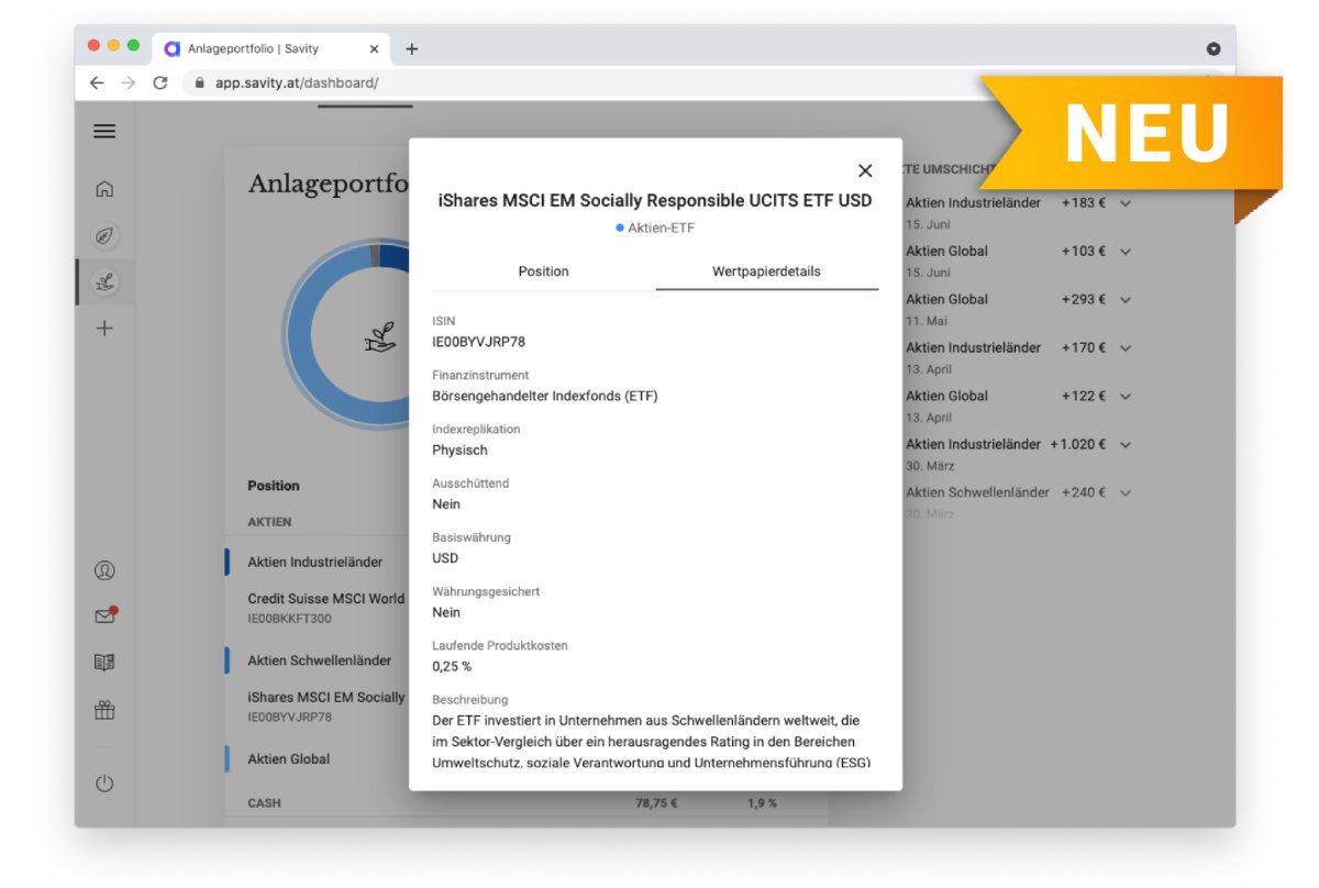 ✨ NEU im Savity-Account: Wie arbeitet mein Geld für mich? Mit einem Klick auf die Positionen in Ihrem Portfolio können Sie nun Details zu Ihren Wertpapieren erfahren. Verfügbar im Web und in der Savity-App ➡️ buff.ly/3eJvpEs