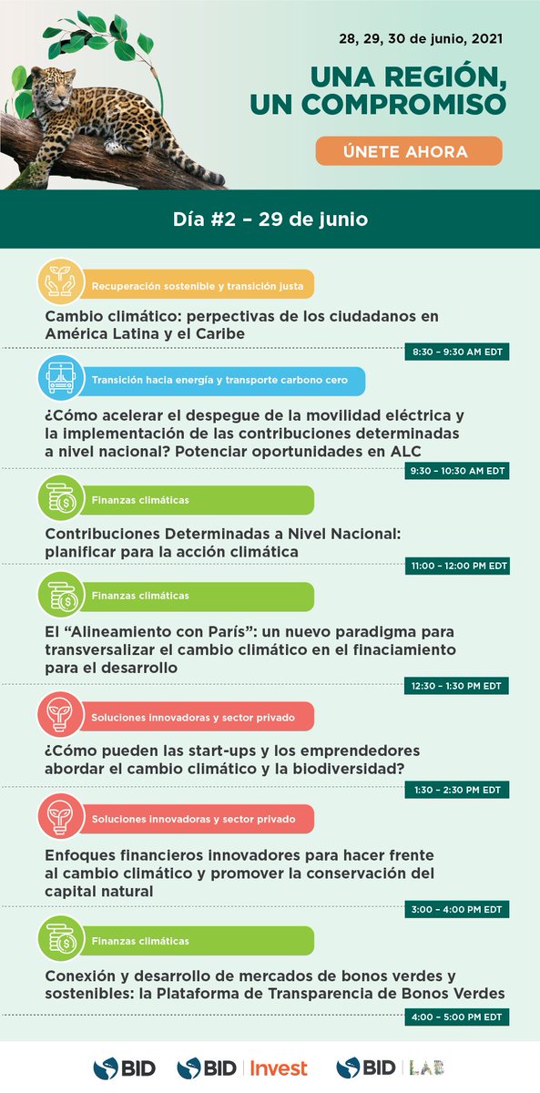 jdohertybigara's tweet photo. Seguimos hablando de #CambioClimático y #biodiversidad #Dia2 de #OneRegion #Onecommitment
Hoy la ciudadania tendrá la palabra y tendremos sesiones sobre #electromovilidad #NDCs #BonosVerdes y dos sesiones específicas lideradas por @IDB_Lab @caro_lustosa https://t.co/wtJU65CGL2 https://t.co/EPND6LkanD
