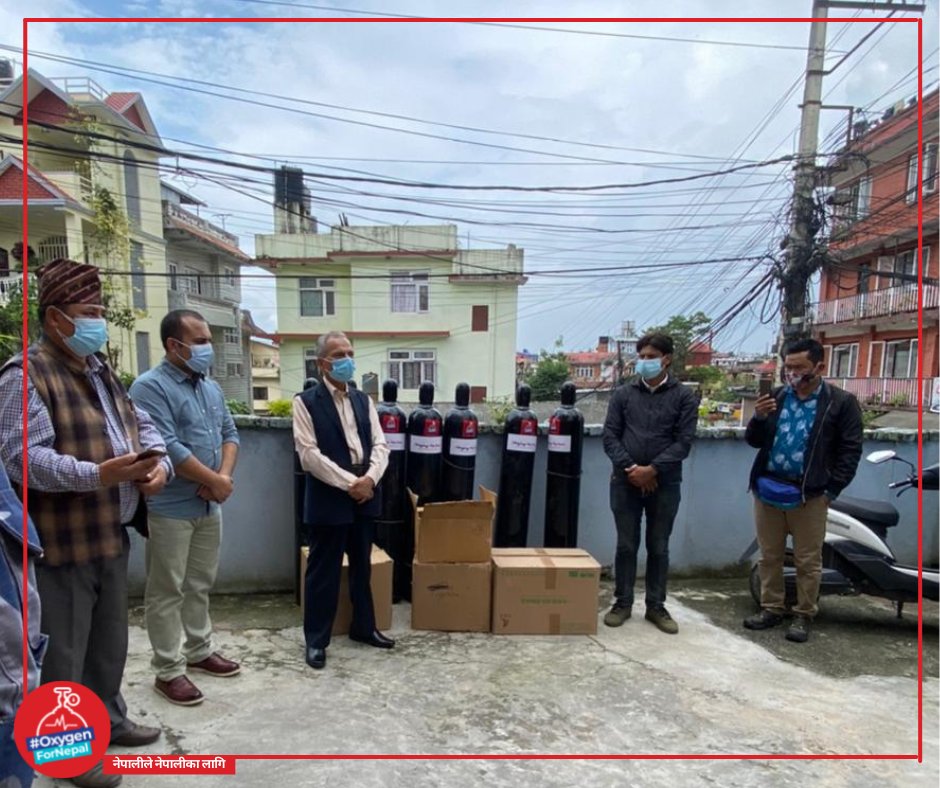 OxygenForNepal's tweet photo. In support of #MergingNepsocs, we provided oxygen cylinders, PPE sets, regulators, masks and oximeters to two municipalities of Gorkha. The handover was done in the presence of the Former Prime Minister of Nepal Dr. Baburam Bhattarai and Mr. Aanand Mishra, Founder and President. https://t.co/1KuK430djN