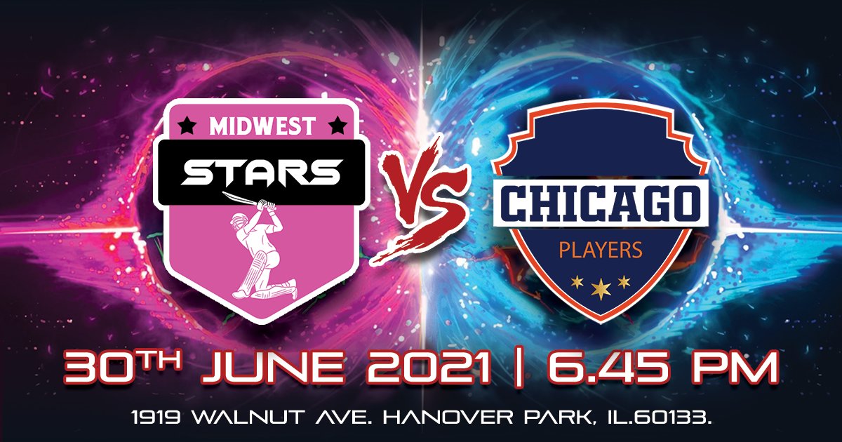 Chicago_Players's tweet photo. Announcement for 6th Match, to be played between Midwest Stars &amp; @Chicago_Players   at 1919 Walnut Avenue, Hannover Park, IL. 60133. On June 30th, 2021. Will be live at 06:45 pm. 
Stay Tuned!
#OneTeamOneDream 
#WeAreChicagoCricket
#AT20
#chicagoplayers https://t.co/BESHpPmp1b
