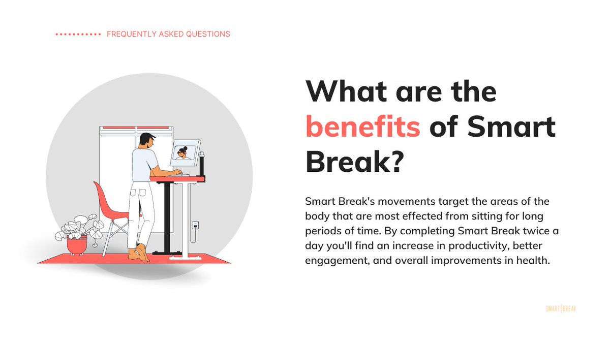 We are often asked how employees can benefit from using Smart Break. Because our movements target the areas most effected from sitting for long periods of time, we are able to prevent injury and increase overall health and performance. #physicalactivity #wellness https://t.co/NJLCJvdL4S
