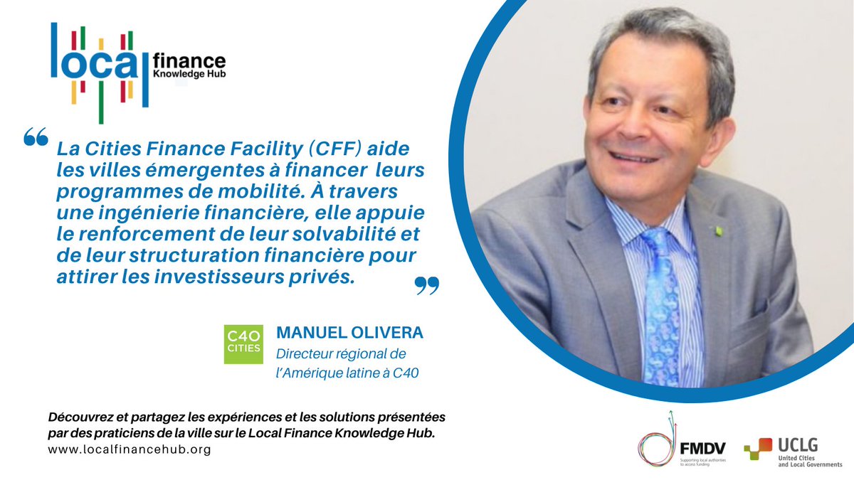 Comment la Cities Finance Facility accompagne les villes émergentes à financer le #transport durable?

👉Découvrez l’interview de Manuel Olivera sur le #LocalFinance Knowledge Hub

Entretien: tinyurl.com/shb3r2r4

<a href="/FMDV_org/">FMDV - Financing Urban Development & Transition</a> avec <a href="/uclg_org/">United Cities</a> <a href="/C40cities/">C40 Cities</a>