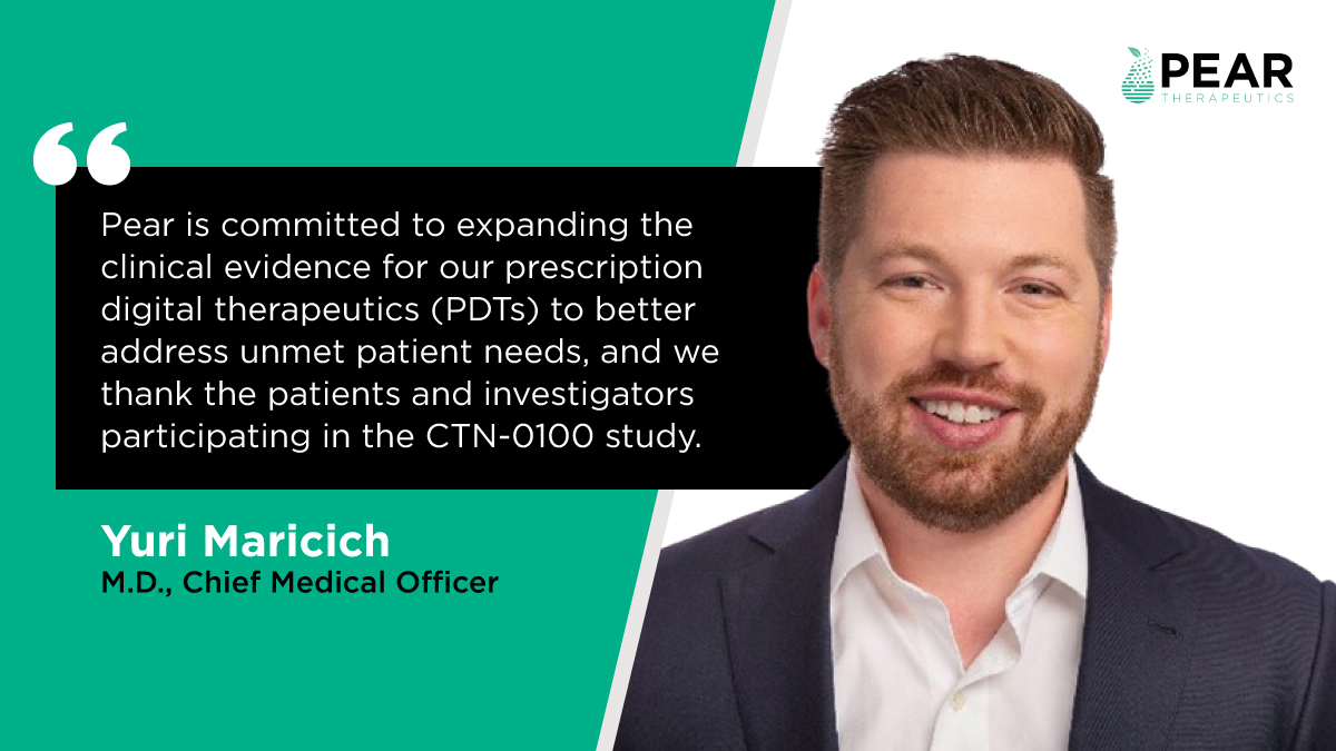 Pear_Tx's tweet photo. Pear is pleased to announce the first participant has been enrolled in the @NIH clinical trial investigating combinations of pharmacological and behavioral interventions to treat #opioid use disorder (#OUD). Learn more about the clinical trial: https://t.co/ToZdDNz6LQ. #PDTs https://t.co/CG7fwk3VKq