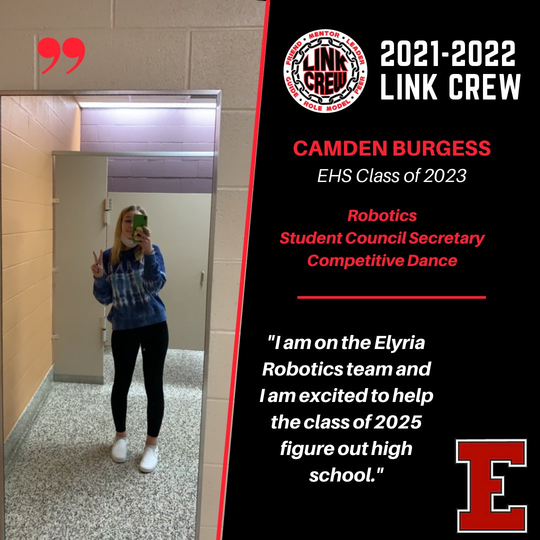 ElyriaLinkCrew's tweet image. Today we would like to introduce and celebrate 2021-2022 Link Leaders Camden Burgess and Ethan Boyes! Welcome to the crew! We can&apos;t wait to meet the EHS Class of 2025!
