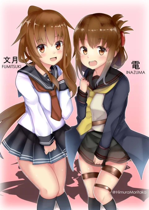 skebリクエスト絵
文月ちゃん(電ちゃん服ver)と電ちゃん(文月ちゃん服ver)の服交換絵になります!! 