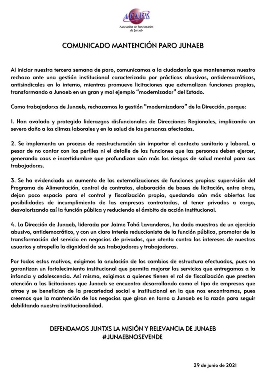 El paro continúa!! #JunaebNoSeVende
#NoMasExternalizacion