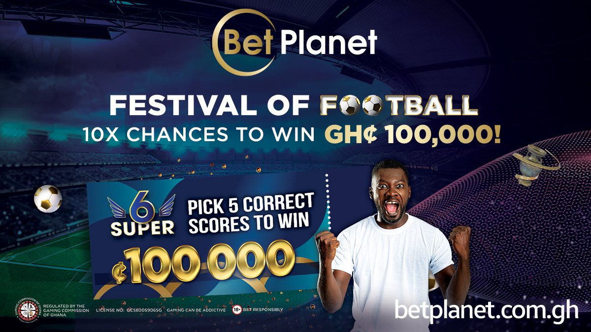 BetnTips's tweet photo. BetPlanet Super 6 promo dey go on! Predict 5 correct scores out of 6 &amp; win GH¢ 100,000 💸💰💵. Get 4 predictions✅for a free bet. 

Belgium🆚Italy
Czech🆚Denmark
Kotoko🆚K. Faisal
Dwarfs🆚Hearts
Olympics🆚E. Wonders
Medeama🆚E. Sharks

Click👇
https://t.co/lTTvsZLcOs

#MMRS #Tips https://t.co/nLPd5Qq2IE