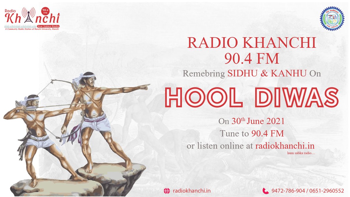 radiokhanchi's tweet photo. On the occasion of #HoolDiwas, @radiokhanchi will be remembering the brave soul of freedom fighters.
#StayTuned #KeepVisiting
https://t.co/ALRdnA1qsc
@prdjharkhand https://t.co/DRqnY8lpJV