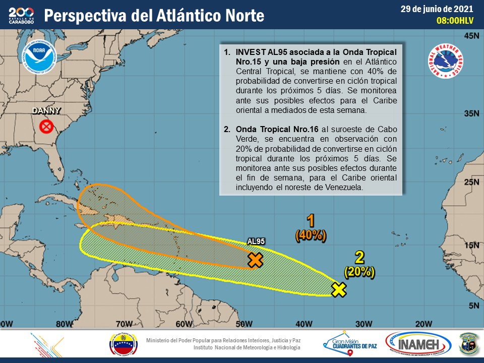 #29Jun #INAMEHInforma Perspectiva del Atlántico Norte. Dos ondas tropicales en observación avanzando hacia el Caribe oriental <a href="/tutiempopereira/">Jose Ramon Pereira</a> <a href="/gestionperfecta/">Carmen Meléndez</a> <a href="/NicolasMaduro/">Nicolás Maduro</a>  <a href="/NestorLReverol/">Néstor Reverol</a> <a href="/MIJP_Vzla/">MPPRIJP</a> #CuidemonosSabemosComoHacerlo #PlanDeLluvias2021 #BolívarLlegaACaracas
