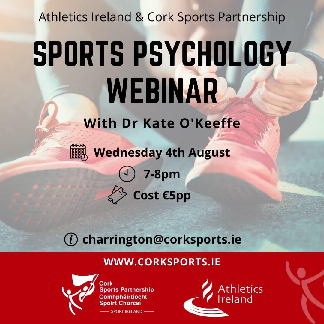 Cork Sports Partnership (@corksports) on Twitter photo 💻 Sports Webinar Launch 💻
🙌 <a href="/CorkSports/">Cork Sports Partnership</a> & <a href="/irishathletics/">Athletics Ireland</a> present webinar number 6 in the series!
🎤 Sports Psychology for Athletes with Dr Kate O'Keeffe
📅 Wed, 4th August
⏰ 7pm
🎟 bit.ly/3dqmCGl 💻 Sports Webinar Launch 💻
🙌 <a href="/CorkSports/">Cork Sports Partnership</a> & <a href="/irishathletics/">Athletics Ireland</a> present webinar number 6 in the series!
🎤 Sports Psychology for Athletes with Dr Kate O'Keeffe
📅 Wed, 4th August
⏰ 7pm
🎟 bit.ly/3dqmCGl
